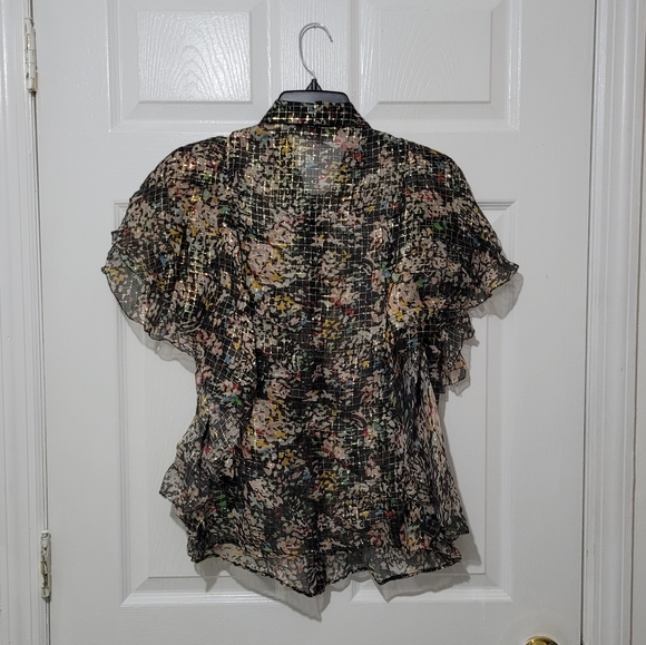 Ruffle Cap Sleeve Button, Down Shirt - Picture 5 of 5